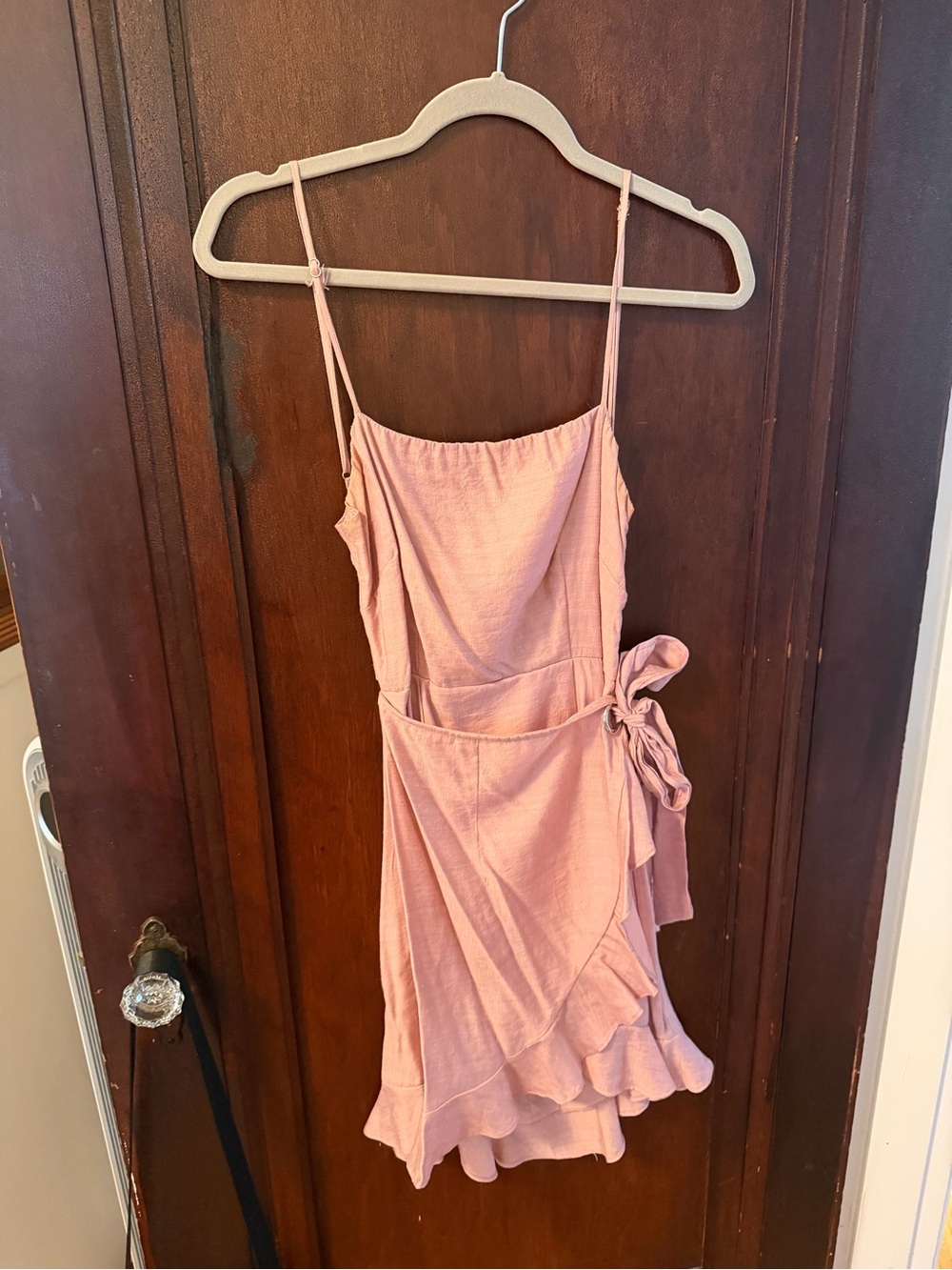 Blush Pink Ruffle Wrap Mini Dress